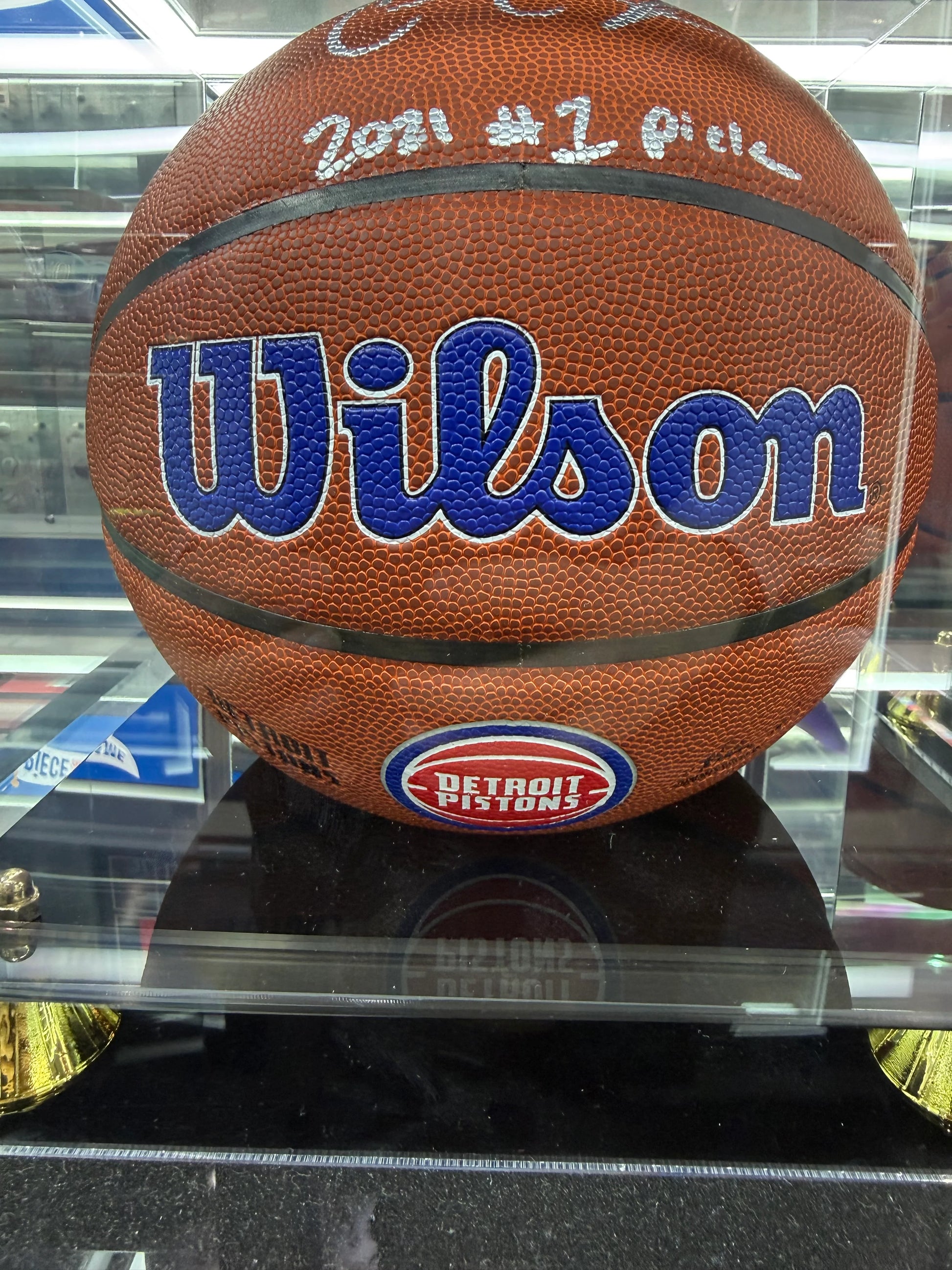 Cade Cunningham Autographed Basketball w/ Inscription "2021 #1 Pick" & Detroit Pistons Logo
