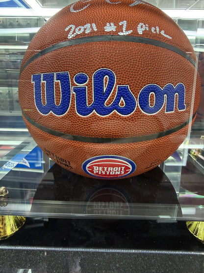 Cade Cunningham Autographed Basketball w/ Inscription "2021 #1 Pick" & Detroit Pistons Logo