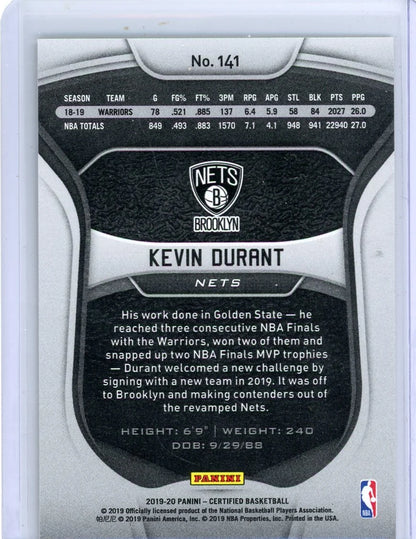 Kevin Durant 2019-20 Panini Certified Gold #'d 07/10
