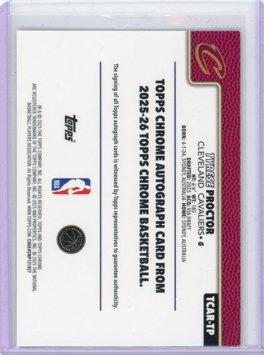 Tyrese Proctor 2025 Topps Chrome Basketball Orange Rookie Autograph #'d 05/25