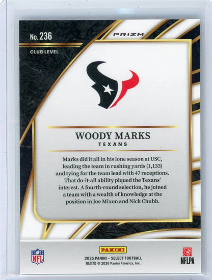 Woody Marks 2025 Panini Select Club Level RC Zebra SSP