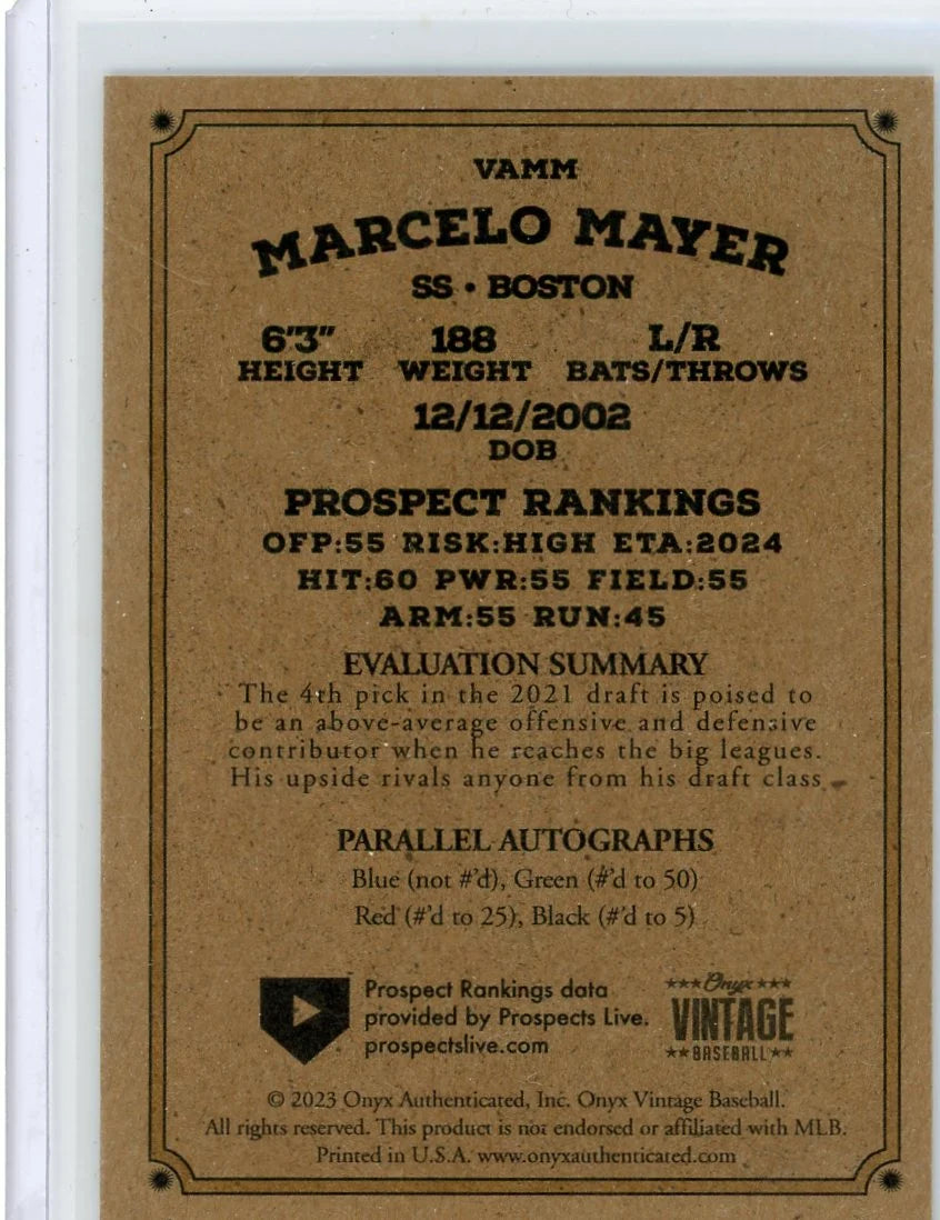 Marcelo Mayer 2023 Onyx Vintage Baseball Auto