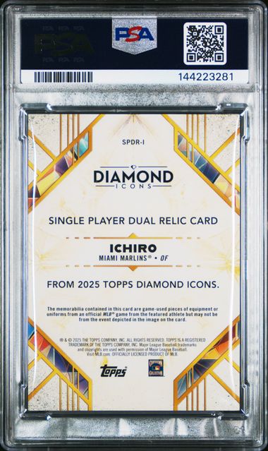 Ichiro 2025 Topps Diamond Icons dual relic red #'d 2/5 PSA 6