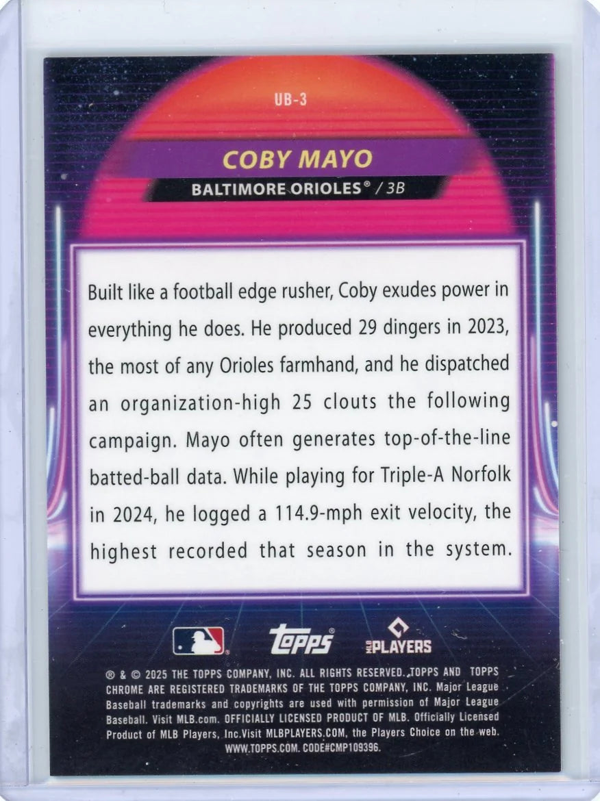 Coby Mayo 2025 Topps Chrome Cosmic Ultraviolet Beam Orange Galactic Refractor #'d 18/25