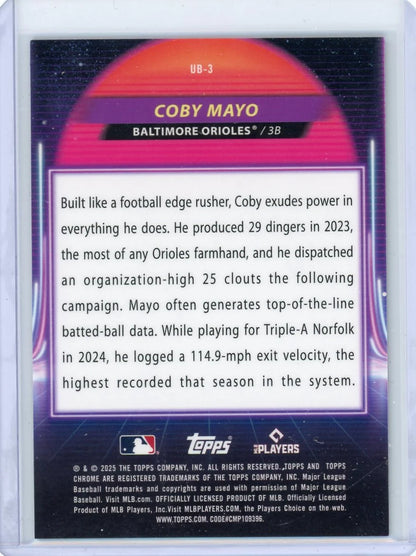 Coby Mayo 2025 Topps Chrome Cosmic Ultraviolet Beam Orange Galactic Refractor #'d 18/25