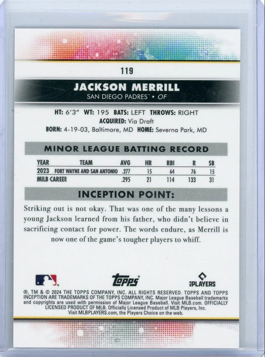 Jackson Merrill 2024 Topps Inception Alpha Black X *SSP*
