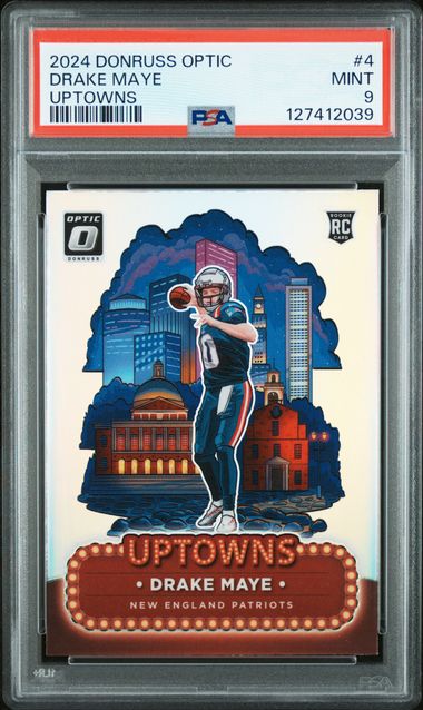 Drake Maye 2024 Panini Donruss Optic Uptowns rookie card PSA 9