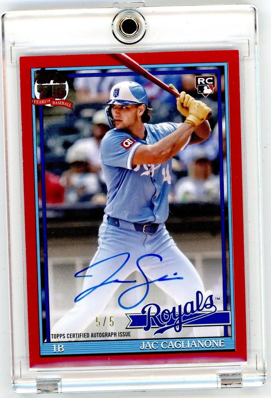 Jac Caglianone 2026 Topps Series 1 '91 Topps 35th Anniversary Auto Red #'d 5/5
