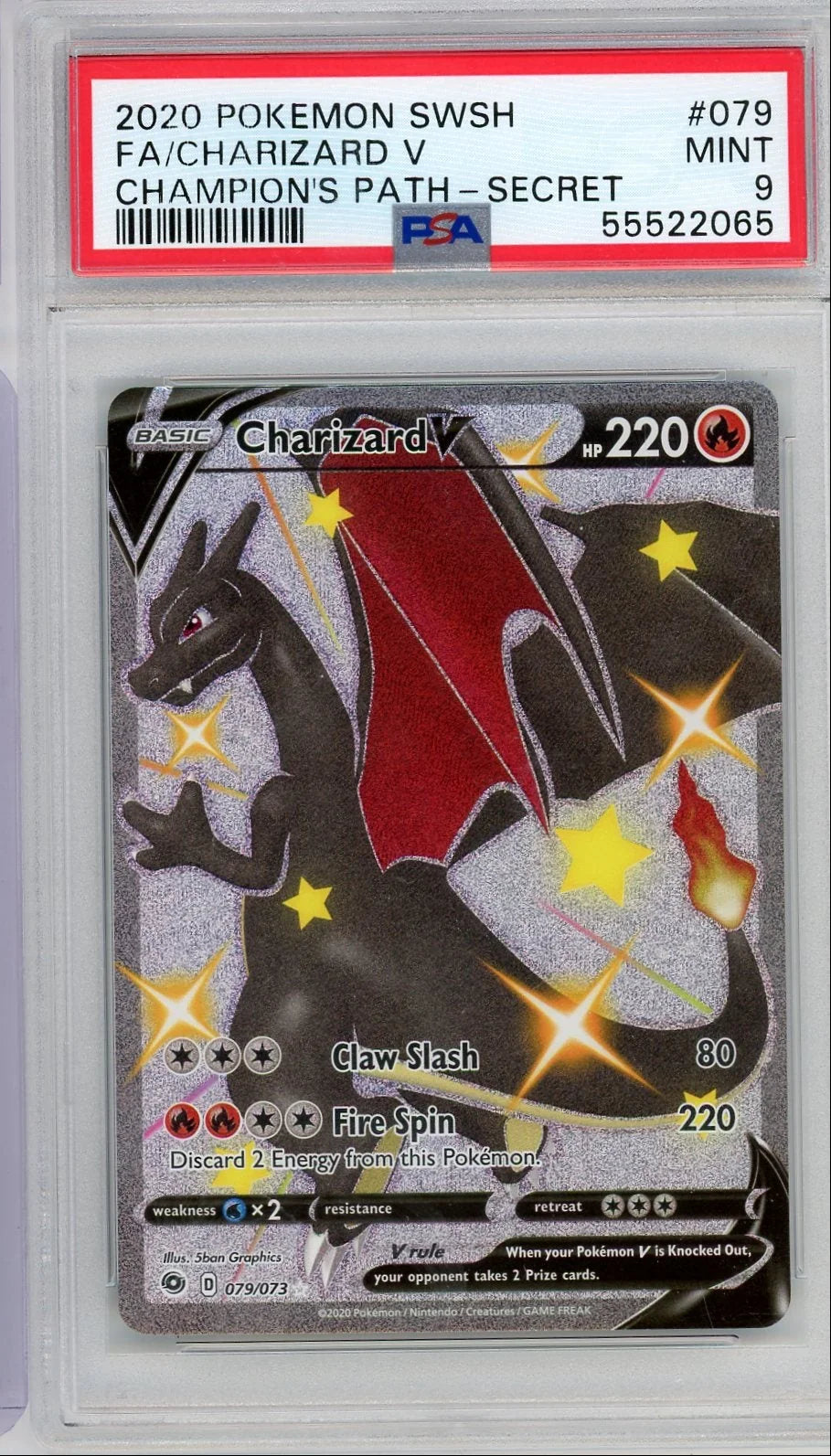 Charizard V Pokémon Champion's Path Secret Rare #079/073 PSA 9