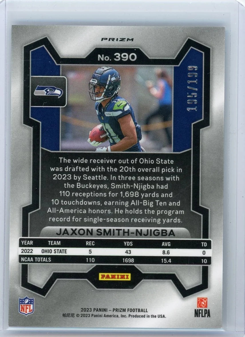 Jaxon Smith-Njigba 2023 Panini Prizm Blue Wave #'d 195/199