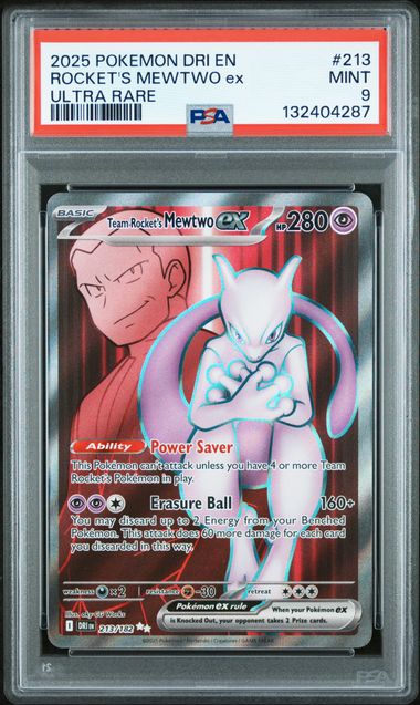 Team Rocket's Mewtwo ex Pokémon Destined Rivals Ultra Rare #213/182 PSA 9