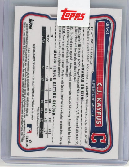 C.J. Kayfus 2026 Bowman Rookie Gold Autograph #'d 26/50