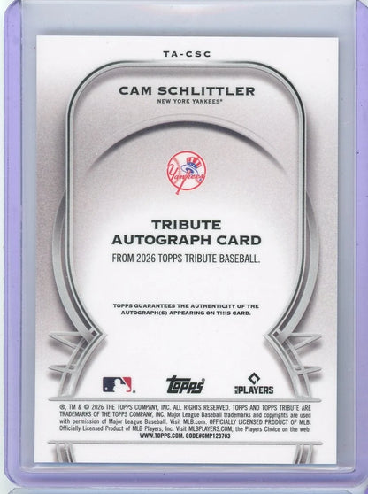 Cam Schlittler 2026 Topps Tribute Autograph #'d 139/199