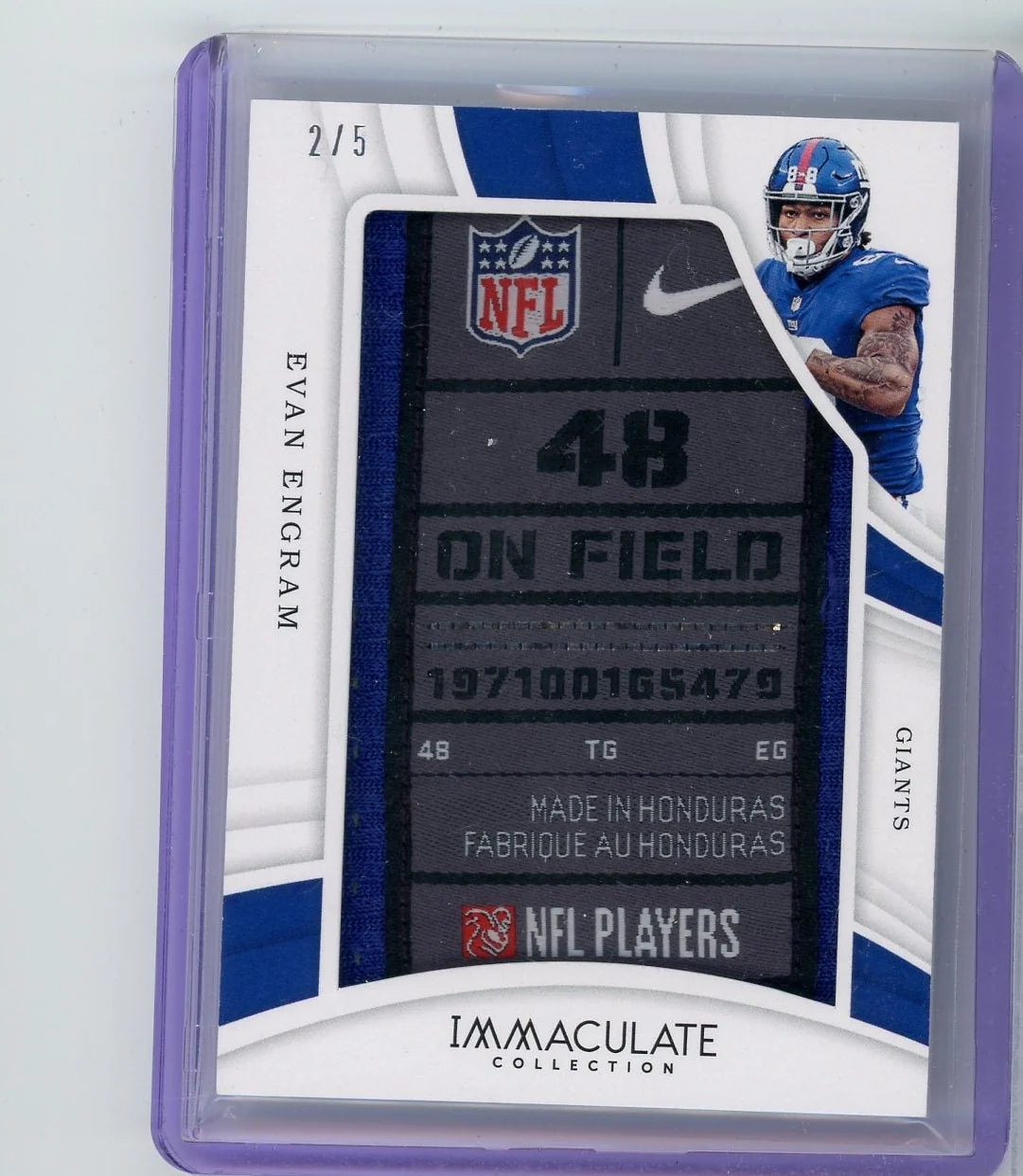 Evan Engram 2019 Panini Immaculate Jumbo Relic Laundry Tag #'d 2/5