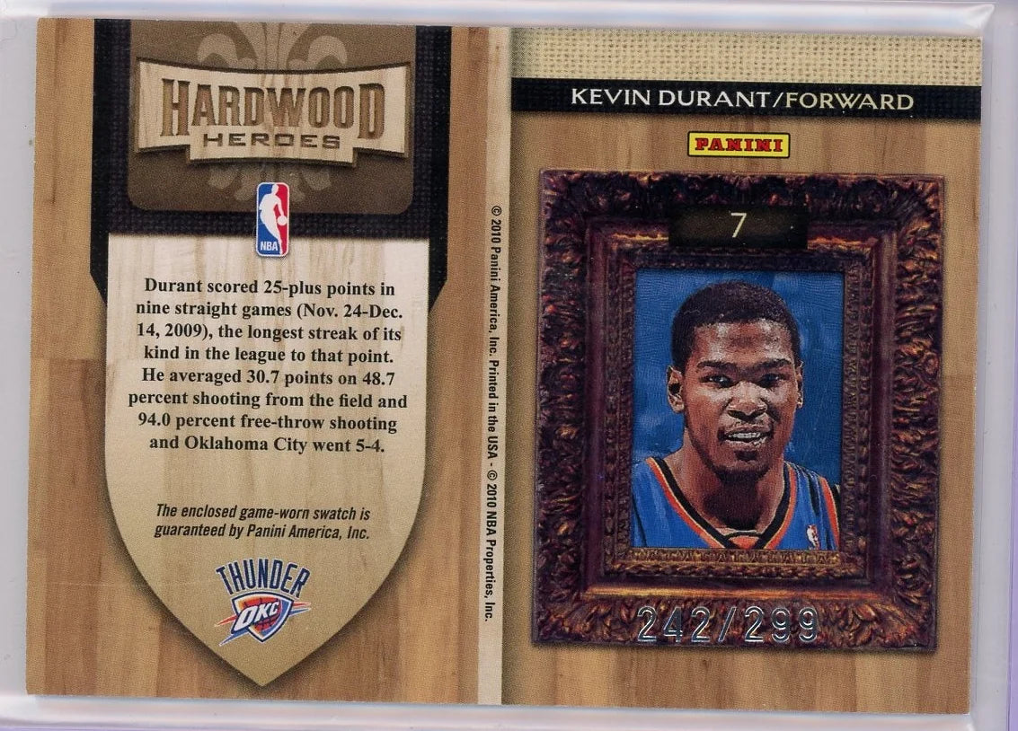 Kevin Durant 2010 Panini Court Kings Hardwood heroes game-used relic #'d 242/299