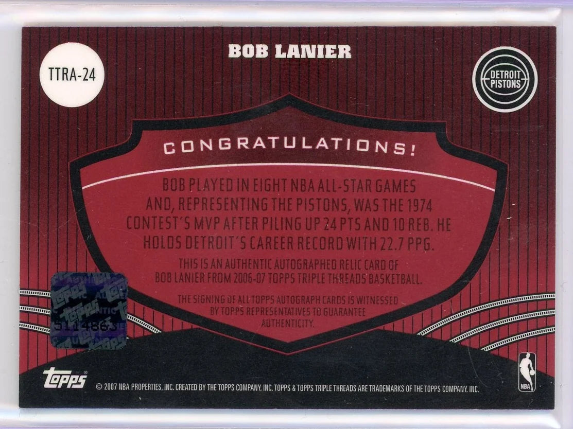 Bob Lanier 2007 Topps Triple Threads NBA All-Star MVP autograph relic #'d 09/36