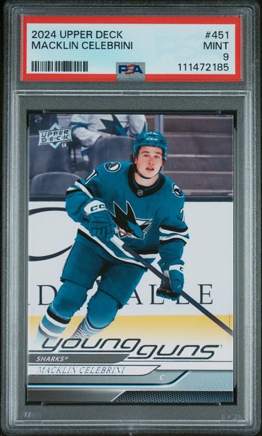 Macklin Celebrini 2024 Upper Deck Series 2 Young Guns PSA 9