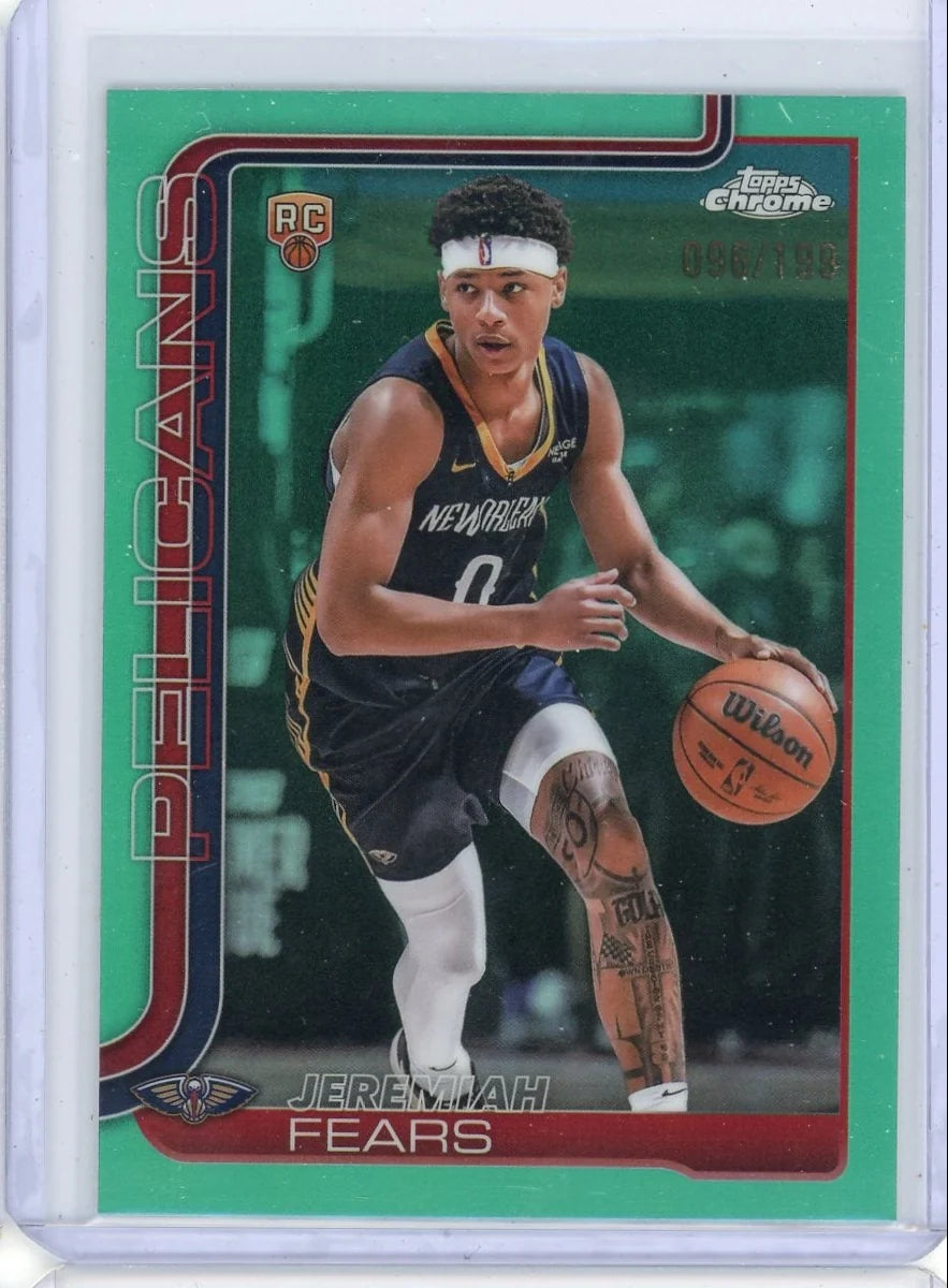 Jeremiah Fears 2025-26 Topps Chrome aqua ref. rookie card #'d 096/199