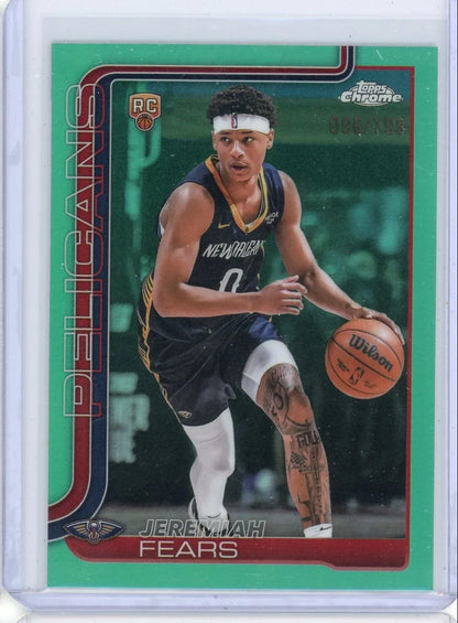 Jeremiah Fears 2025-26 Topps Chrome aqua ref. rookie card #'d 096/199