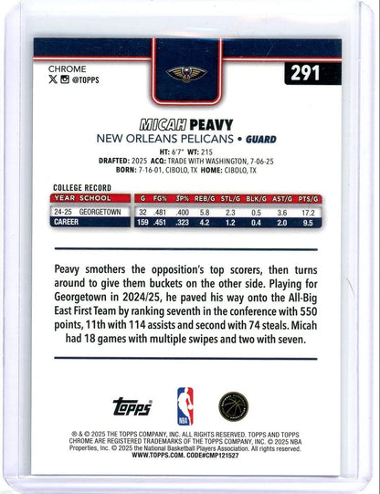 Micah Peavy 2025 Topps Chrome Basketball Black Geometric Rookie #'d 01/10