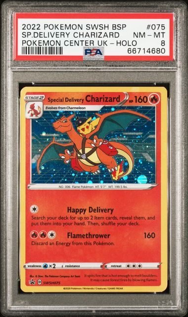 Special Delivery Charizard2022 Pokemon SWSH Pokemon Center UK holo #075 PSA 8