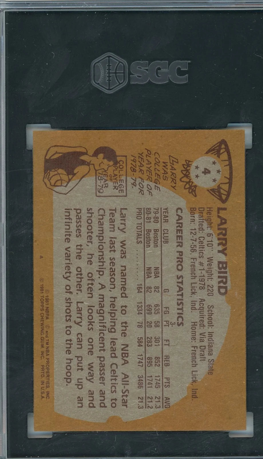 Larry Bird 1981-82 Topps #4 SGC 7