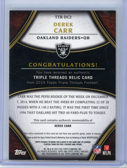 Derek Carr 2015 Topps Triple Threads relic #'d 25/36