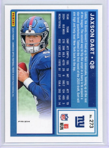 Jaxson Dart 2025 Panini Donruss Optic Purple Shock Rated Rookie