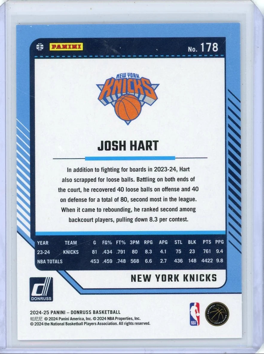 Josh Hart 2024-25 Panini Donruss Choice Gold #'d 09/10