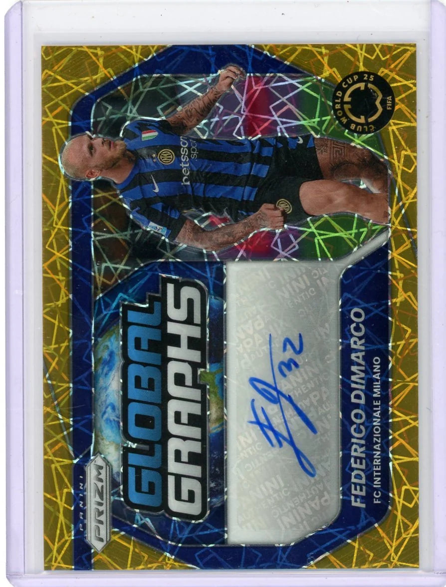 Frederico Dimarco 2025 Panini Prizm Global Graphs Gold Velocity Auto #'d 05/10