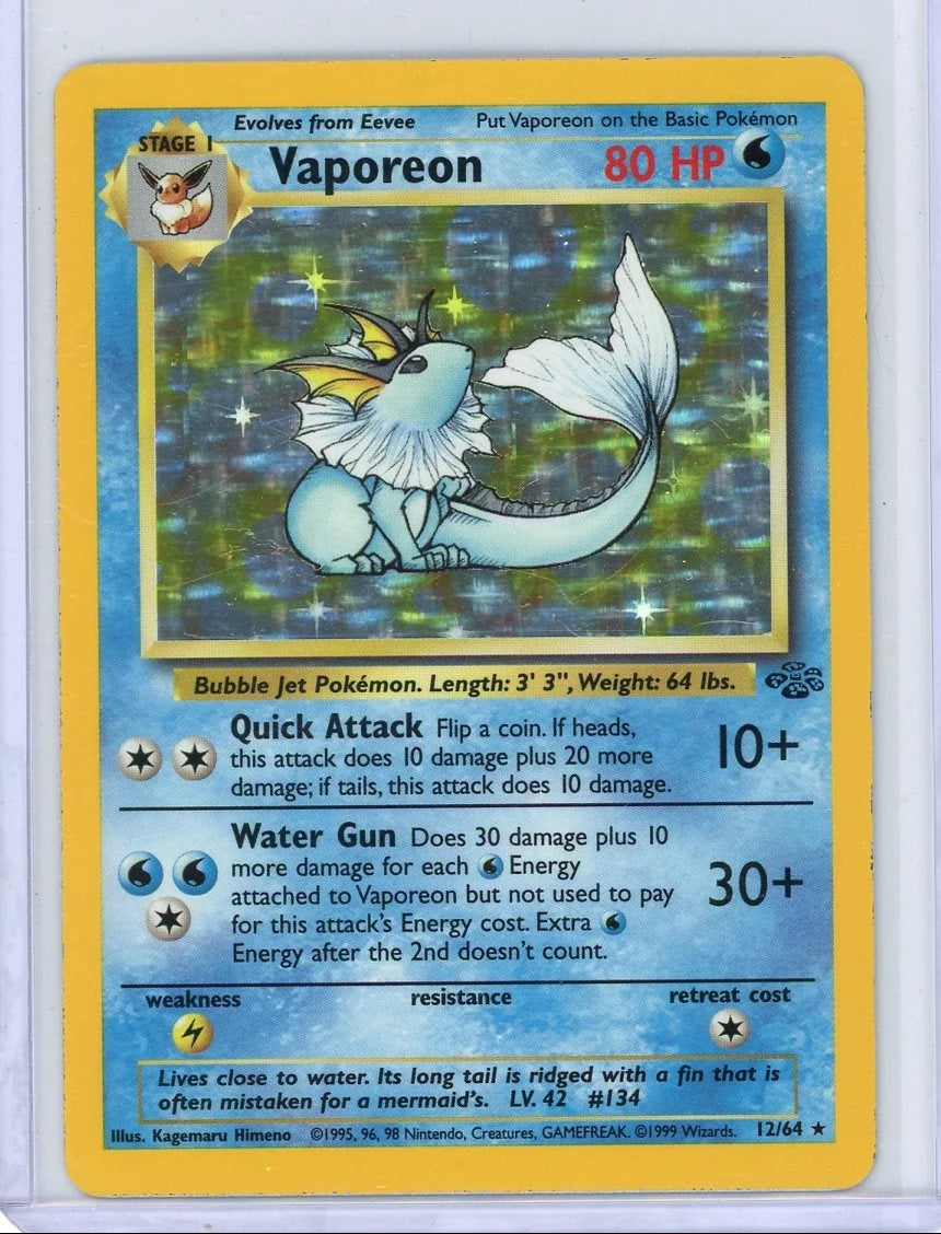 Vaporeon 1999 Pokémon Jungle Holo Rare #12/64 LP