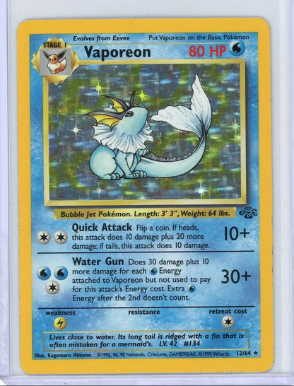 Vaporeon 1999 Pokémon Jungle Holo Rare #12/64 LP