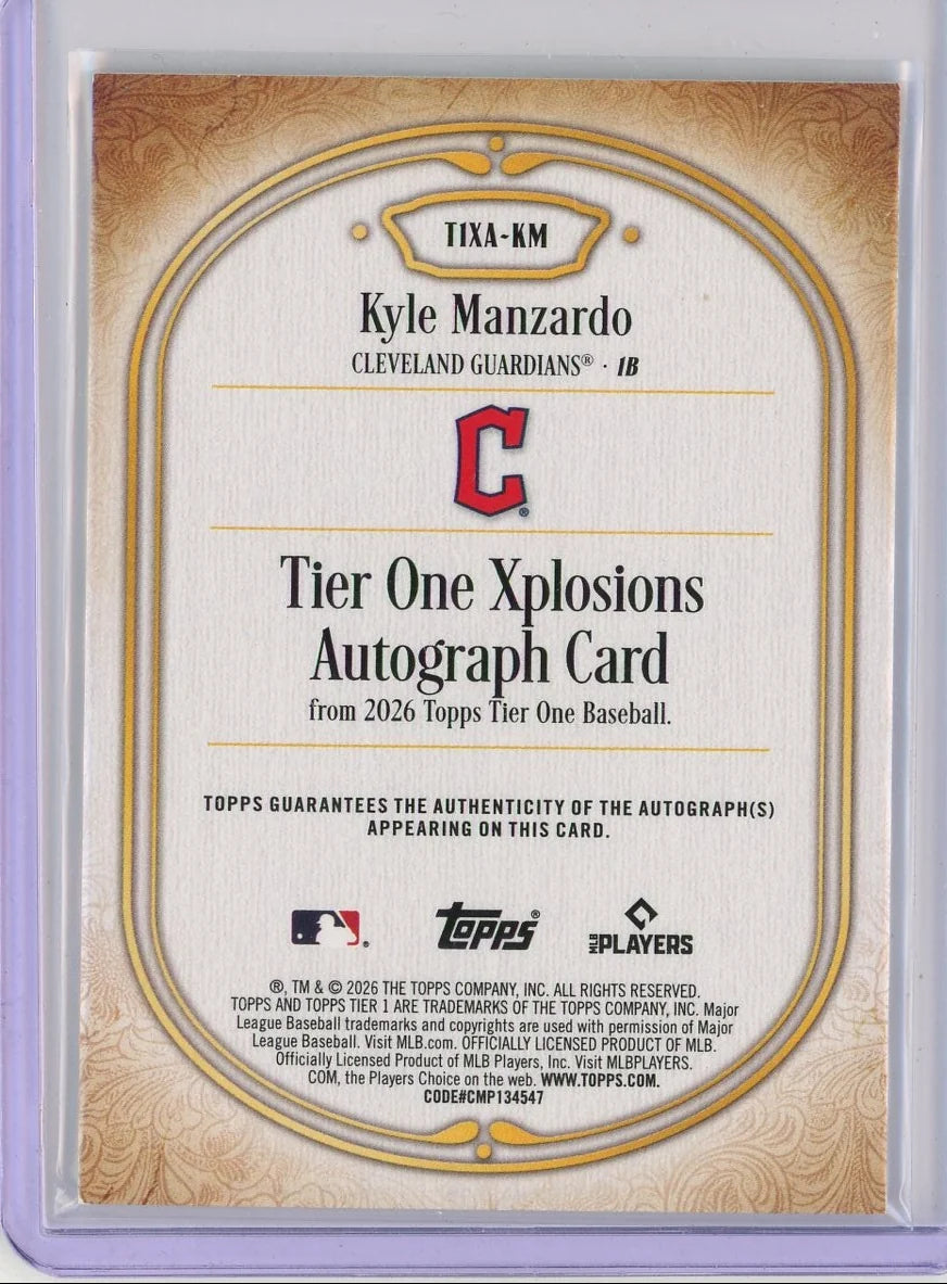 Kyle Manzardo 2026 Topps Tier One Xplosions Auto #T1XA-KM #'d /199