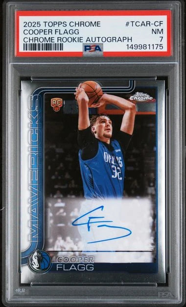 Cooper Flagg 2025 Topps Chrome Autograph rookie card PSA 7