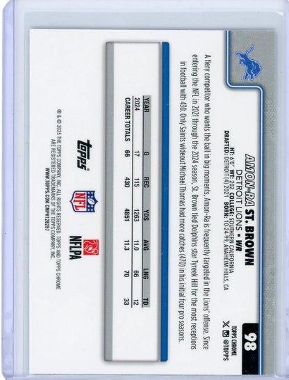Amon-Ra St. Brown 2025 Topps Chrome Aqua Wave Refractor #'d 105/199