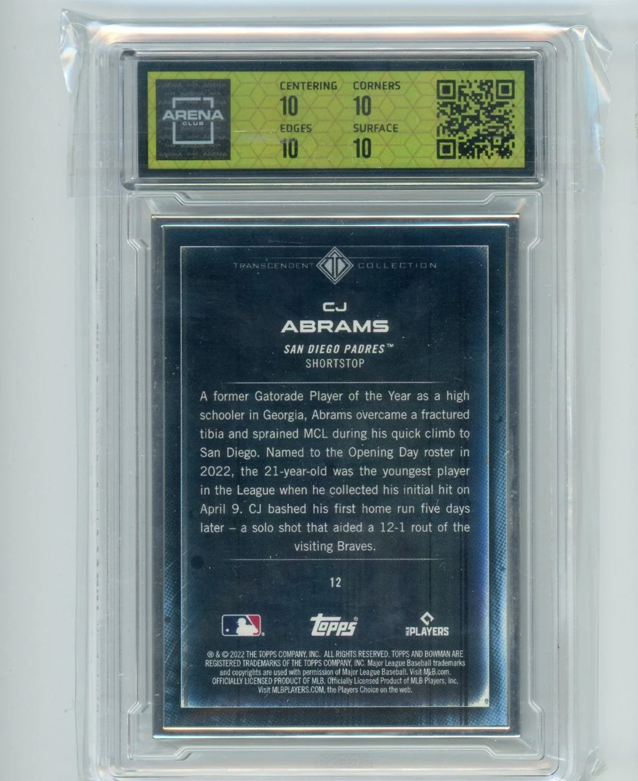 CJ Abrams 2022 Bowman Transcendent Collection Bowman Icons /50 Arena Club Perfect 10