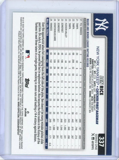 Ben Rice 2025 Topps Series 1 speckle rookie card