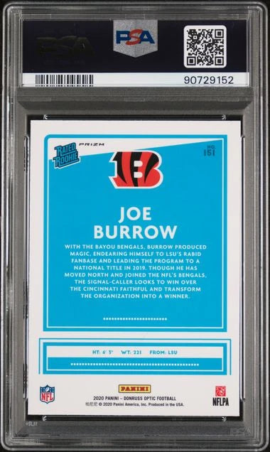 Joe Burrow 2020 Panini Donruss Optic Blue Hyper Prizm PSA 10