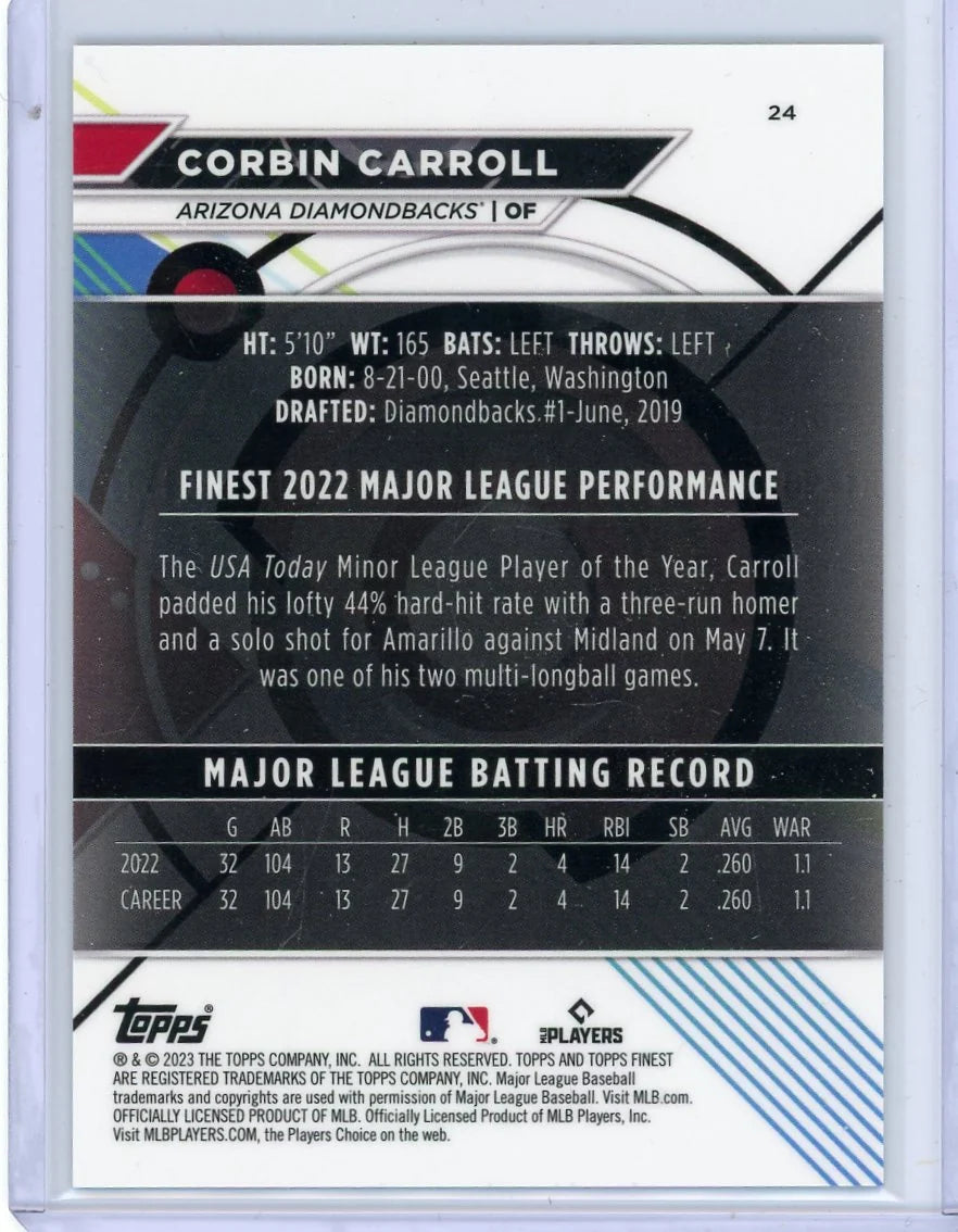 Corbin Carroll 2023 Topps Finest Gold Refractor RC #'d 06/50