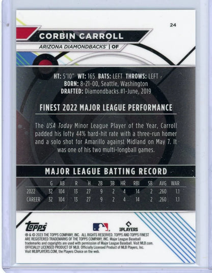 Corbin Carroll 2023 Topps Finest Gold Refractor RC #'d 06/50