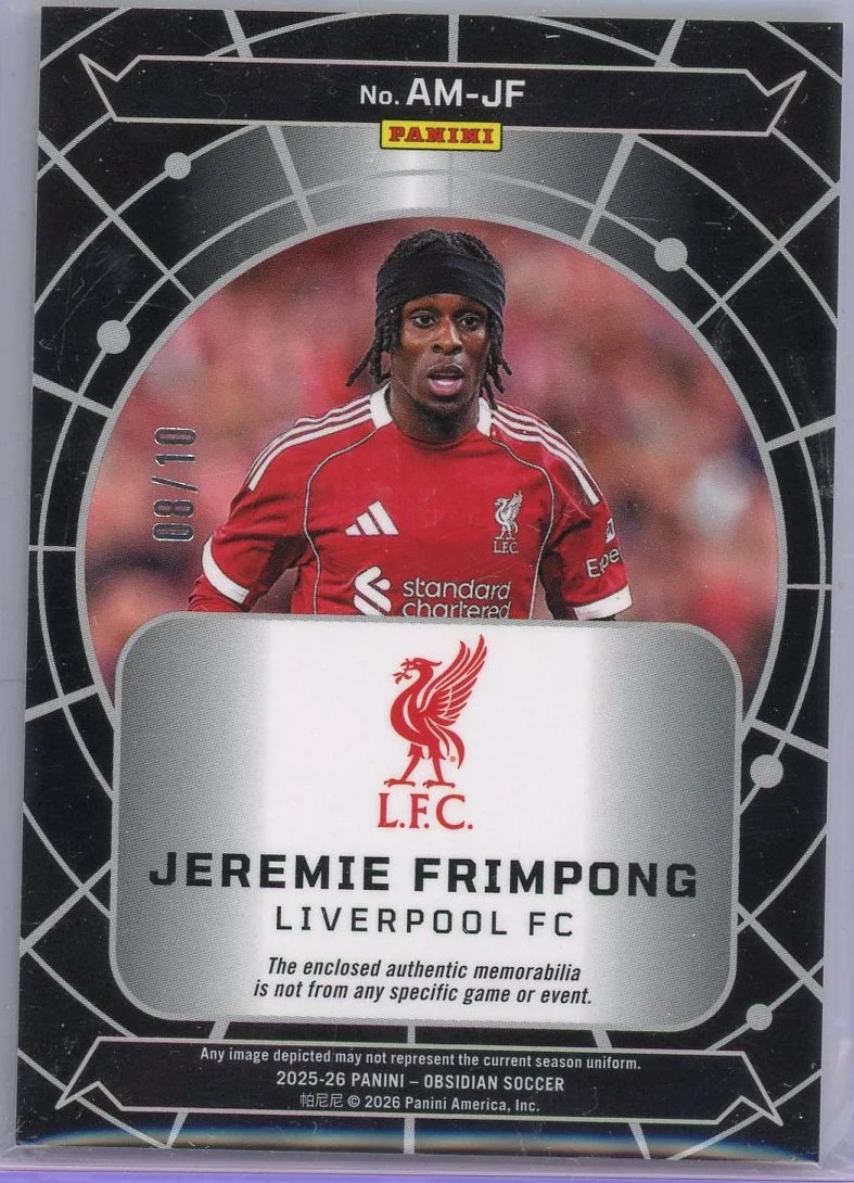 Jeremie Frimpong 2025-26 Panini Obsidian Atomic relic gold #'d 08/10