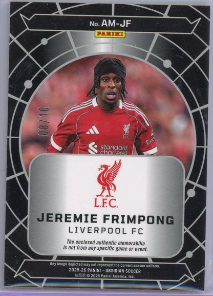 Jeremie Frimpong 2025-26 Panini Obsidian Atomic relic gold #'d 08/10