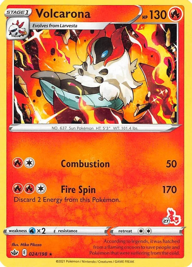 Volcarona - 024/198 (#27 Cinderace Stamped) (024/198) (Battle Academy 2022) (BA22)