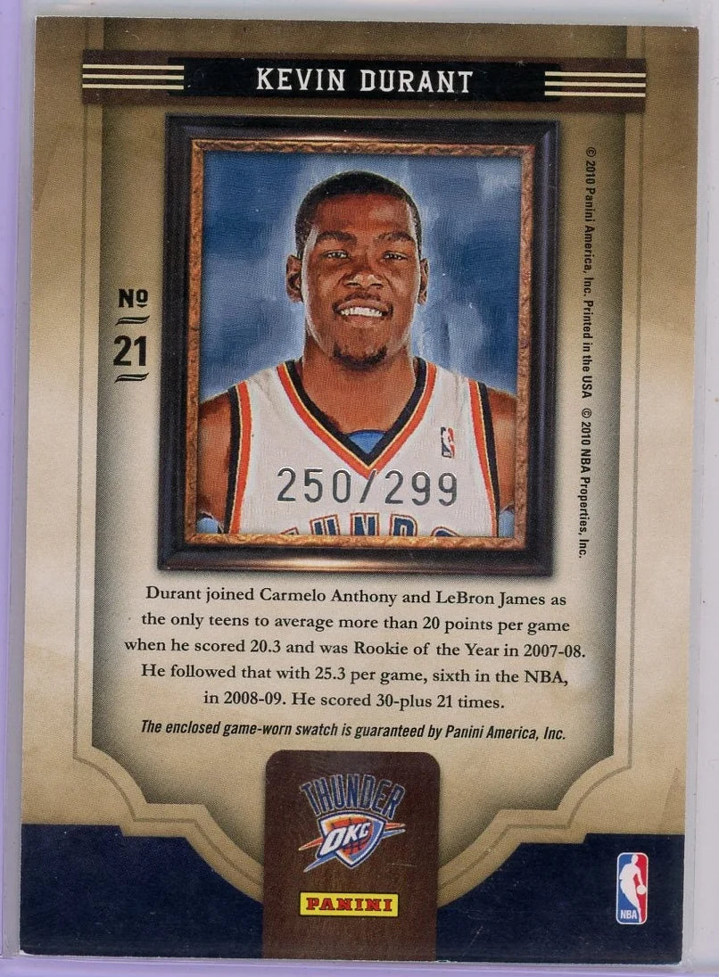 Kevin Durant 2010 Panini Court Kings #21 game-used relic #'d 250/299