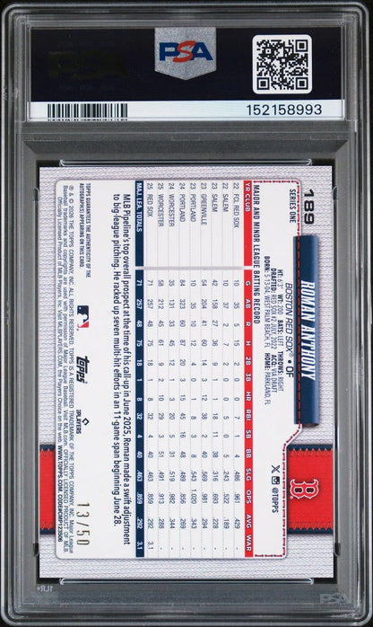 Roman Anthony 2026 Topps Series 1 autograph gold foil rookie card #'d 13/50 PSA 9