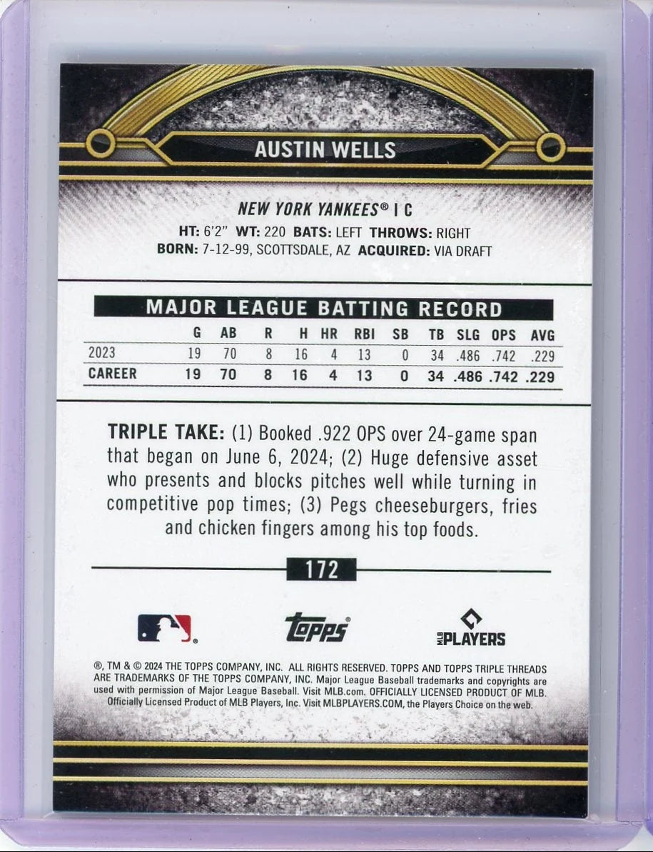 Austin Wells 2024 Topps Triple Threads gold rookie card #'d 12/99