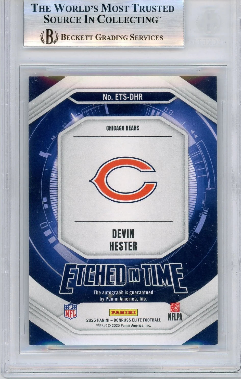 Devin Hester 2025 Panini Donruss Elite Etched in Time Signatures #'d 1 of 1 BGS 9