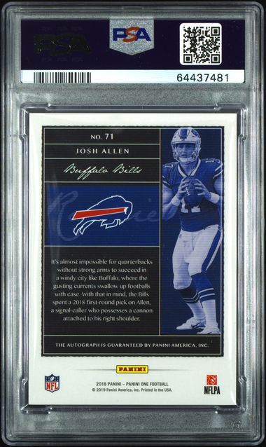 Josh Allen 2018 Panini One Autograph RC #'d 44/49 PSA 10 Auto Auth.