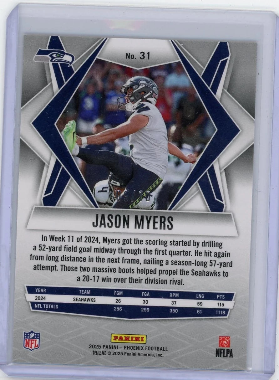 Jason Myers 2025 Panini Phoenix Gold Lazer Prizm #'d 09/10