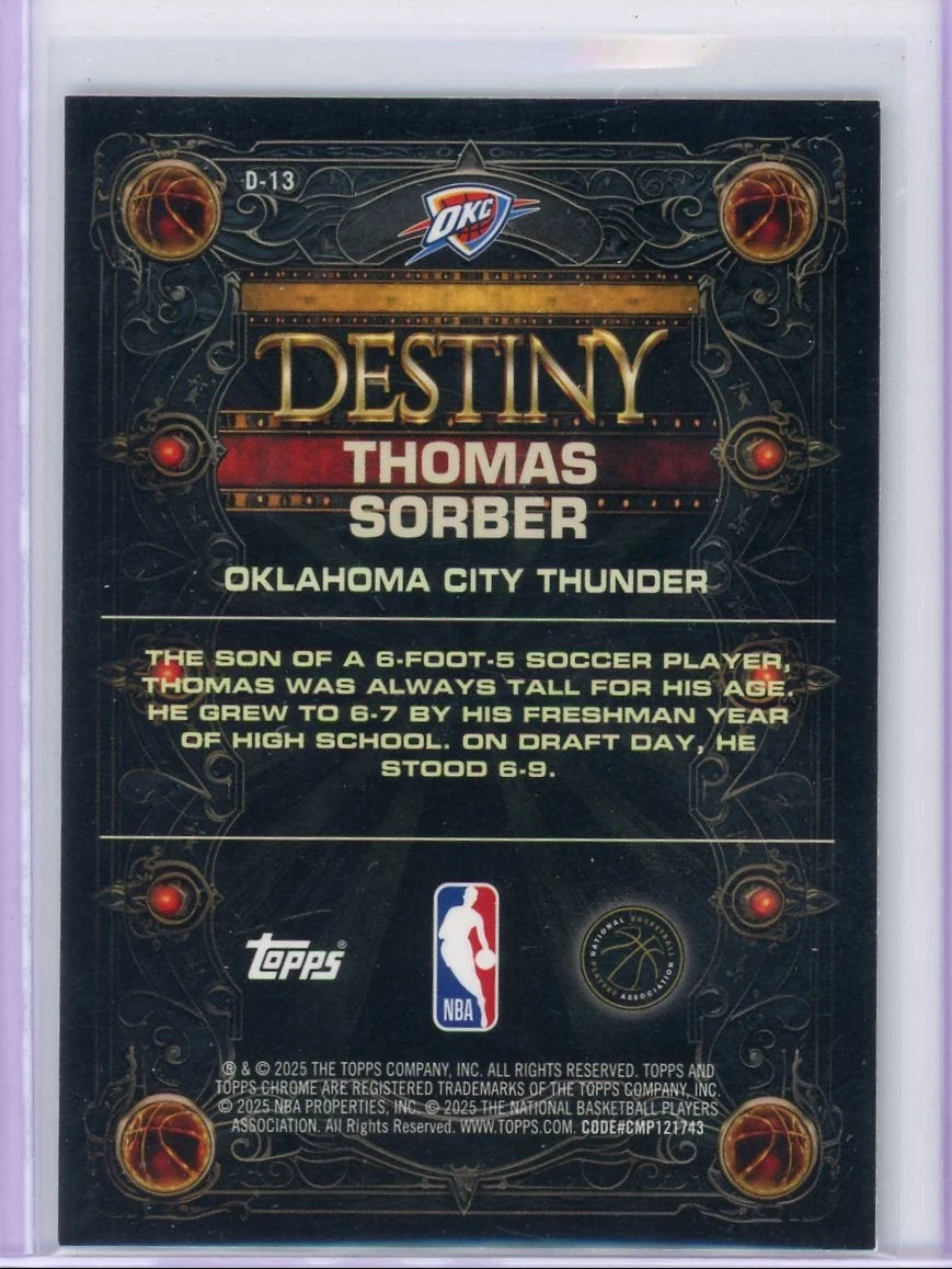 Thomas Sorber 2025 Topps Chrome Basketball Destiny Purple Geometric #'d 06/75